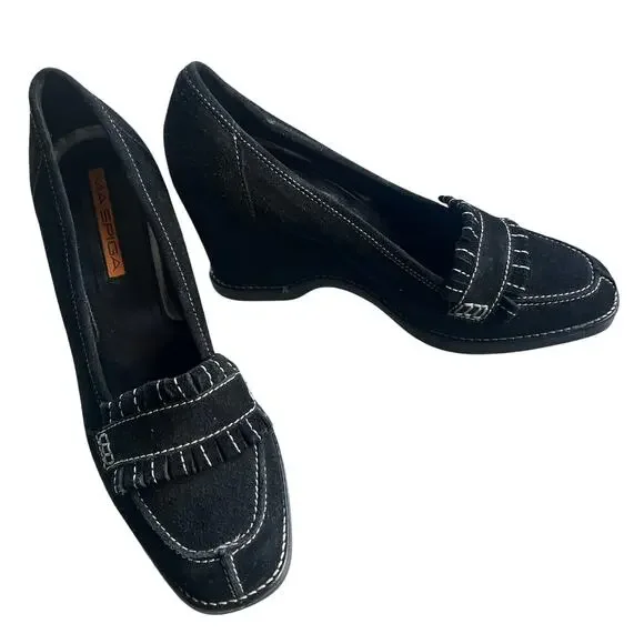 NWOT Via Spiga Womens Suede Wedge Heel Shoes Loafer Made in Italy Sz 8.5 - Picture 4 of 8
